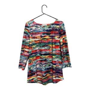 Late Y2K Era Peck & Peck Colorful Striped Long Sleeve Top Size Large